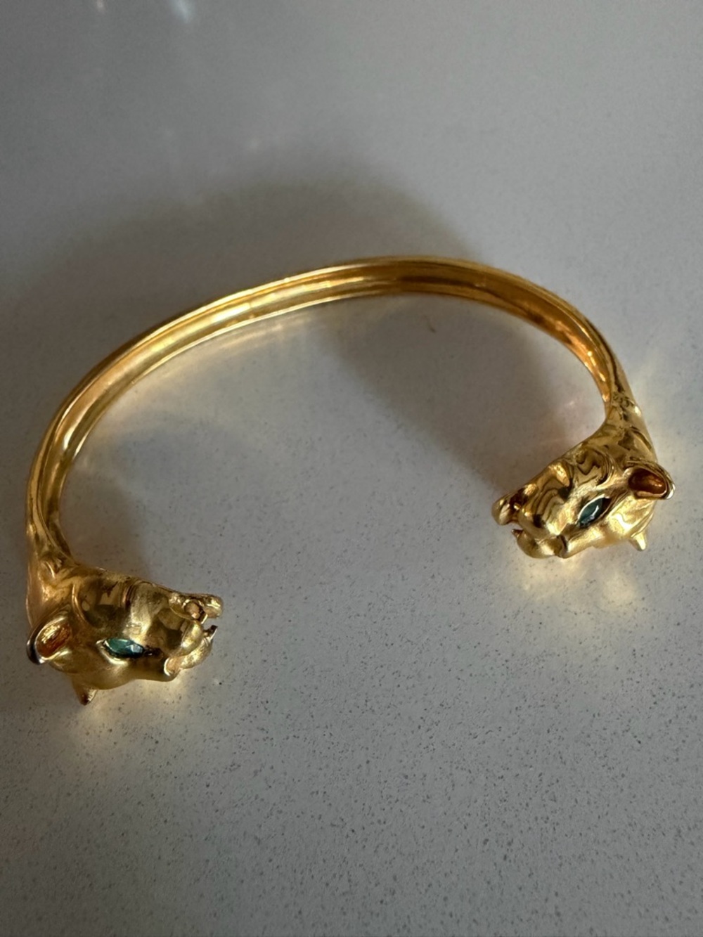 Eddera 18K Gold Plated Leopard Cuff Green Gemstones